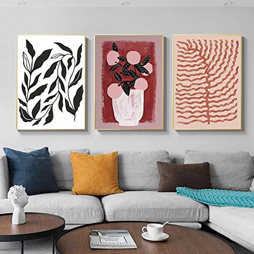 Art sur toile moderne simplicité abstraite triptyque vase feuille 50x70cm