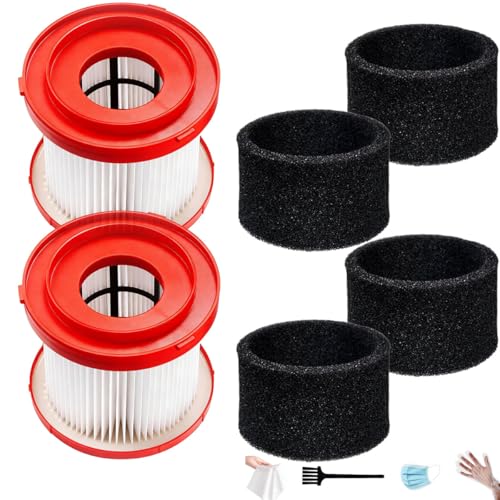 Image of 2 Pack 49-90-1900 HEPA Filter Replacement Compatible with Milwaukee Wet /Dry M18 Vacuum Cordless 0780-20 0880-20, 0960-20, 0970-20, Includes 4 Foam Sleeve Filters & 1 Brush(Not for 0882-20)