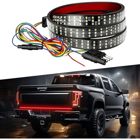4WDKING Truck Tailgate Light Bar, 60" Triple Row LED Strip with Red Brake White Reverse Amber Turn Signal for Pickup Trailer SUV RV Van ATV UTV Cover