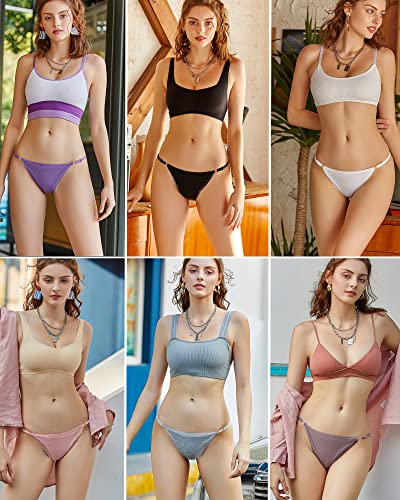 Cute Byte Adjustable G String Thongs For Women Sexy Underwear T-Back Cotton Panties With Lace Trim Low Rise Soft Stretchy 6 Pack #TOP5