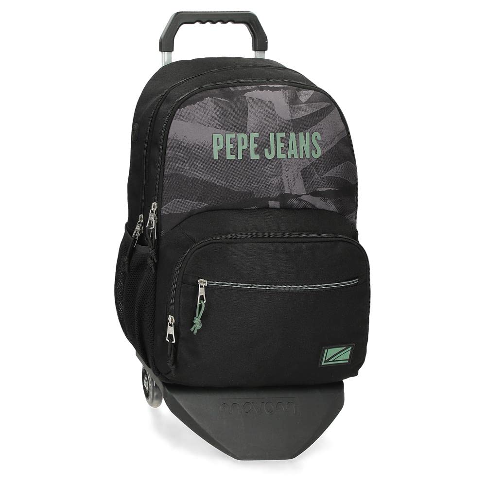 Pepe Jeans Davis Mochila Escolar Doble Compartimento con Carro Negro 32x45x16 cms Poliéster 21,6L