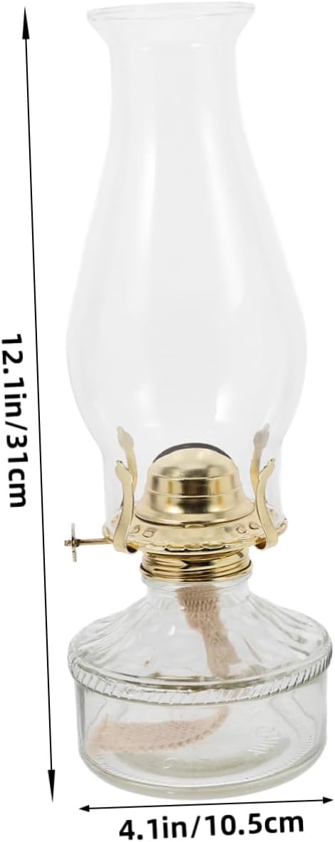 Cabilock Vintage Glass Oil Lamp with Shade Classic Kerosene Hurricane Lantern for Indoor Use Decorative Long-Lasting Tabletop Lighting for Home Decor