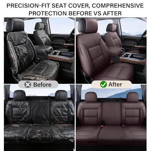 Image of Coverado Silverado Seat Covers Full Set, Faux Leather Car Seat Covers Fit for Chevy Silverado GMC Sierra 2007-2013 & 2019-2026 1500, 2020-2026 2500HD 3500HD Crew Double Extended Cab(Brown)