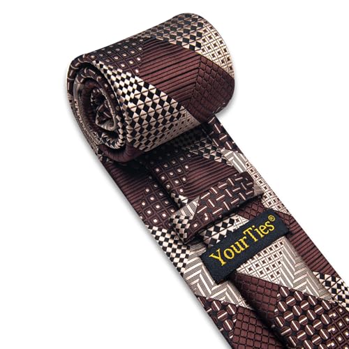 Image of Striped Plaid Ties for Men Silk Formal Necktie Set | 3.15 inch(8cm) Woven Jacquard Mens Ties with Necktie Pocket Square Cufflink Tie Clip Lapel Pin for Wedding Business Party