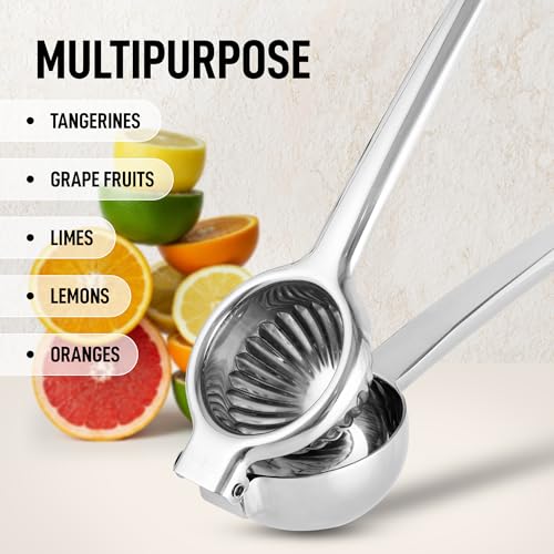 Image of Zulay Kitchen Extra Large Lemon Squeezer Stainless Steel - Easy Squeeze Heavy Duty Lemon Juicer Hand Press - Ergonomic Citrus Squeezer & Fruit Juicer for Small Oranges, Lemons, & Limes - Silver