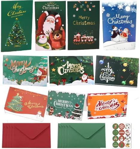 10 pack Merry Christmas Cards with Envelopes for Women Men,Funny X'mas Birthday Gifts for Him Her,Sweet Gift Idea with with Seal Stickers