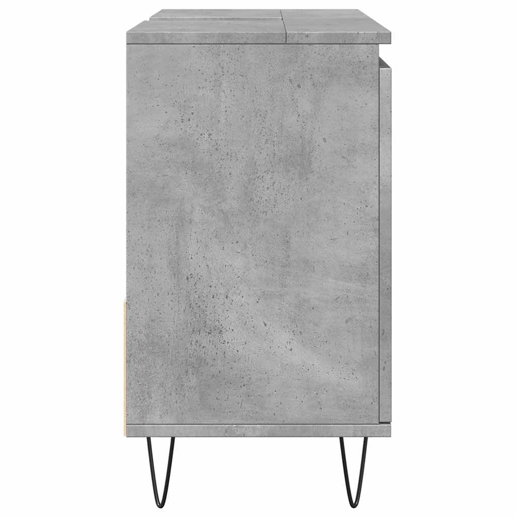 Mobile sottolavabo grigio cemento, 65 x 33 x 60 cm, in legno con gambe in ferro, mobile da bagno impermeabile con spazio per piccoli bagni, pratico set di mobili da bagno, salvaspazio