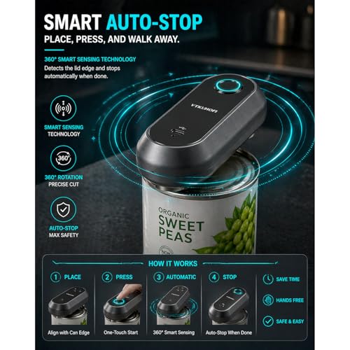 Image of Rechargeable Electric Can Opener, Handsfree Automatic Can Opener Electric, Side Cut Smooth Edge, Magnet Lid Lifter, Stainless Steel Professional-Grade Blade, for Elderly and Arthritic Users