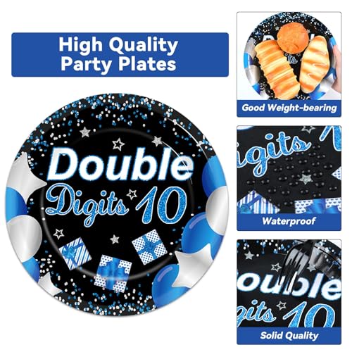 qyeahkj 100 pcs 10th birthday decorations for boys official teen 10th supplies plate napkin forks set disposable blue 10th birthday tableware paper plates dinnerware for kids teenager favors serve 25