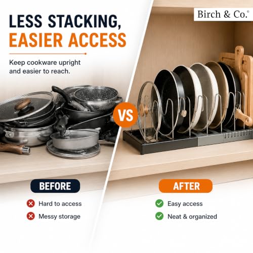 Image of Birch & Co. Expandable Dish Rack Organizer for Kitchen Counter - Adjustable Plate & Bowl Drying Rack - Rust-Resistant Metal Dish Drainer with Cutlery Holder - Space Saving Kitchen Storage Shelf