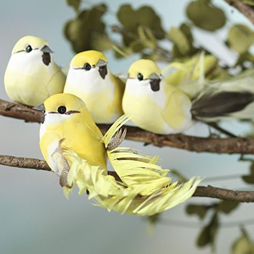 Factory Direct Craft Group of 12 Colorful Yellow Ombre Faded Artificial Mushroom Birds with Fancy Feathered Tails for Crafting, Creating and Displaying