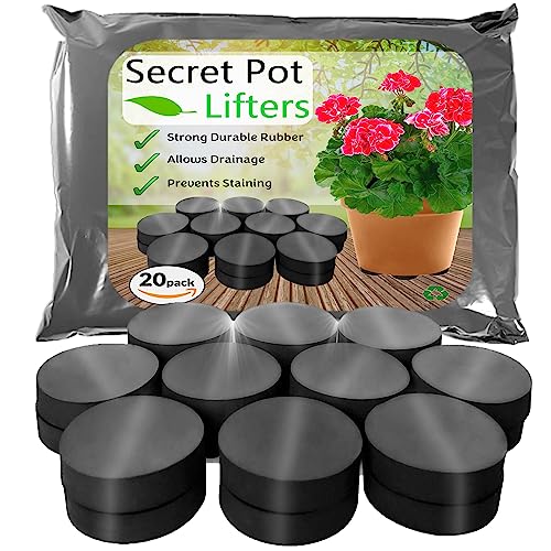 Raiseit Secret Pot Lifters 20 PACK - Rubber Flower Plant Pot Feet for Garden, Invisible Lifting of Pots - Hard Wearing Non Compression Rubber - Discreet Low Profile Non-Slip