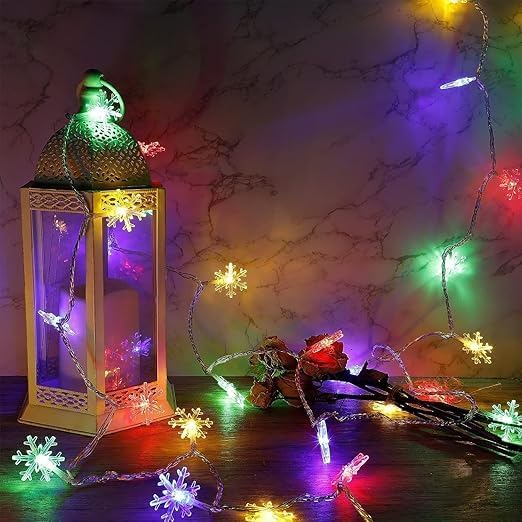 Image of K D 14 LED Multi Snow Flake LED Lights for Decoration - 14 String Fairy Lights for Home, Diwali, Christmas & New Year Decor