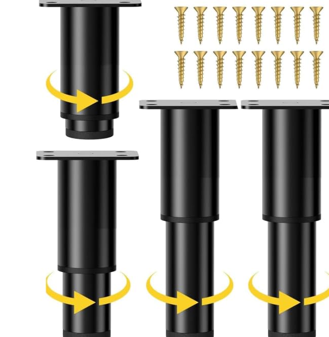 CHIHEUNG 8 patas para muebles de altura regulable 13-24 cm, patas de metal negro, patas para muebles ajustables con tornillos, para armarios, soportes de TV, sofás, mesitas de noche, sillas, armarios