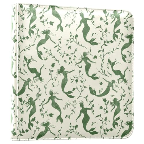 JIPONI Green Mermaids Large Photo Album, DIY Leather Cover Scrapbook Albums for 4x6 5x7 6x8 Pictures, Self Adhesive Memory Book for Wedding, Baby, Family