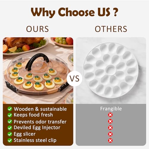 Deviled Egg Containers with Lid, 24 Holes Round Deviled Egg Platter for Party and Kitchen, Charcuterie Board Food Serving Container Holder for Countertop Carrier Supply, House Warming Gifts New Home #3