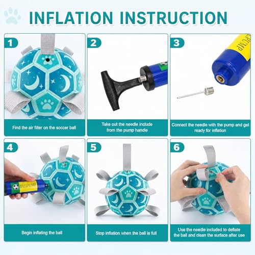 Image of Dog Toys Balls, Dog Soccer Ball with Straps, Dog Birthday Gifts, Durable Balls for Small Medium Pet, Puppy Outdoor Toy, Pet Training Soccer Ball, World Cup Soccer (6 Inch) (Blue, Medium)