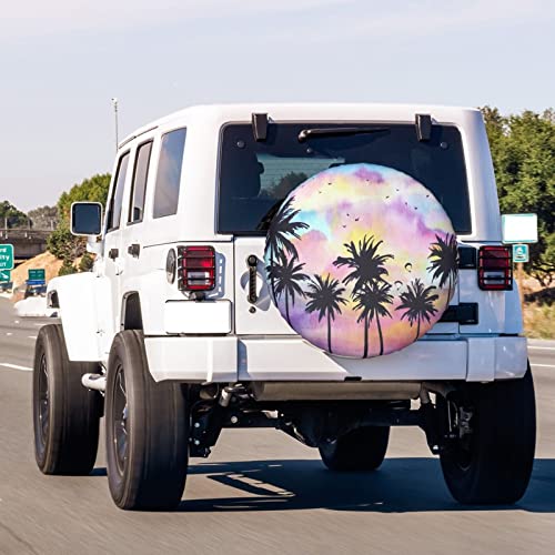 Image of Tropical Palm Tree Painting Spare Tire Cover Dust-Proof Wheel Tire Cover Fit Trailer, RV, SUV and Many Vehicle 15 Inch