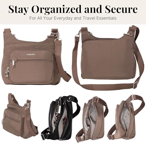 Image of Baggallini Securtex Anti-theft Crossover Crossbody Bag 11 inchw X 8.5 inchh, Rfid, Built-in Wallet, Locking Zippers