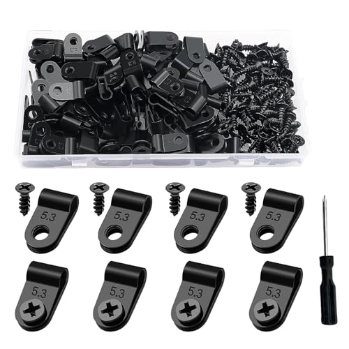 100 Stück 5.3mm (3/16 Zoll) Nylon R-Type Kabelhalter, R Typ Cable Clip Drahtklemme mit 100 Stück Schrauben, für Drahtmanagement (Mit 1 Schraubendreher, Schwarz) 100 Stück 5.3mm (3/16 Zoll) Nylon R-Type Kabelhalter, R Typ Cable Clip Drahtklemme mit 100 Stück Schrauben, für Drahtmanagement (Mit 1 Schraubendreher, Schwarz)