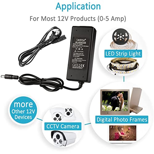 Ledmo 3 Pack Led Power Supply, Transformers,Led Adapter, 12V, 5A Max, 60 Watt Max, For Led Strip Light #TOP5