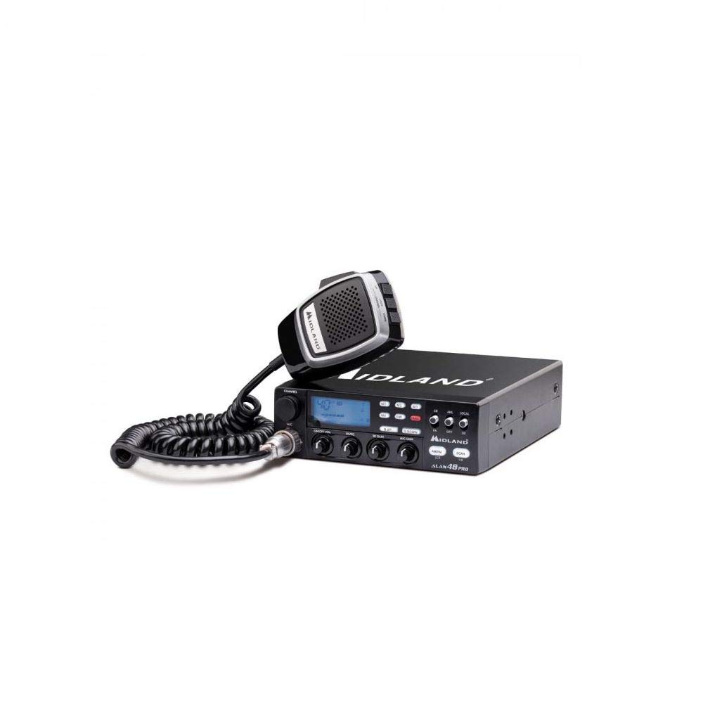 Midland Alan 48 Pro CB C422.16, Radio Odbiorczo-Nadawcze Pojazdowe Multibandowe, Odbiornik-Nadajnik z Mikrofonem 6 Pin, Wyświetlacz LCD, Dual Watch, Wzmocnienie RF, Squelch Cyfrowy i Wzmocnienie MIC