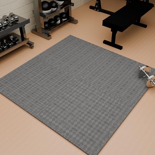 Image of EASY HOME Interlocking Floor Gym Mats for Home and Living Room, Rubber Floor Workout Mat for Exercise, Super Absorbent EVA Foam Mat- 60x60cm - 25mm Thickness, Grey (4 Tiles - 16Sqft)