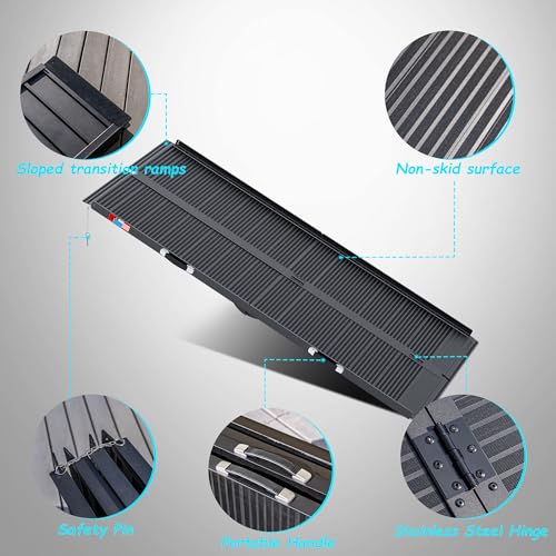 Image of WHALEMOTOR Black Portable Wheelchair Ramp, 7FT No-sew Non-Slip Aluminum Wheelchair Ramp, Folding Portable Wheelchair Ramps for Home, Weight Capacity Up to 800 LBS, Loading Dock Plates
