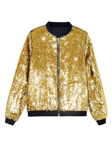 Image of Lars Amadeus Sequin Varsity Jacket for Men's Zipper Party Disco Flip-Sequin Shiny Bomber Jackets