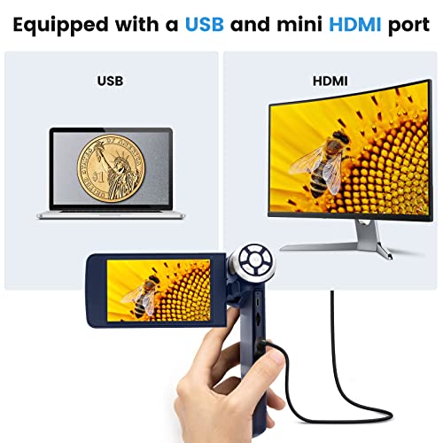 Image of Andonstar AD203S HDMI Digital Microscope with 32GB SD Card Pocket Electronic Digital Microscope for Kids and Adults Observe Outdoor Tools (Dark Blue)