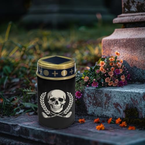 Image of Halloween Skull Solar Lights for Cemetery Gravesite | Outdoor Solar Lights for Cemetery Grave Decorations, Waterproof LED Flameless Candle for Grave Memorial Gift Decor 2 Pack