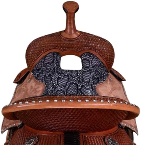 Western Barrel Racing Wooden Tree Horse Saddle Handmade Premium Leather Comfort Horse Trail Equestrian Tooled Carved Horse Saddle Riding Size: 10-18 inches Seat, MO05