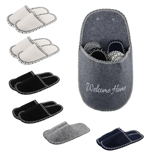 Beewiner Juego de 6 pantuflas de fieltro, pantuflas para invitados, zapatillas de visitantes, pantuflas de Navidad, pantuflas para invitados, para hotel, viajes, invierno
