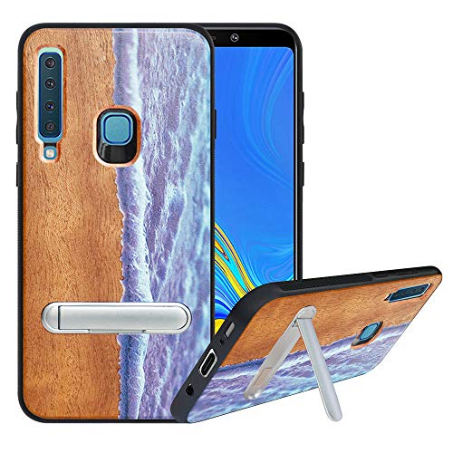 HHDY Funda de Madera para Samsung Galaxy A9 2018, Carcasa Kickstand con Soporte de Metal, Case Cover Madera Real+TPU Bumper Caso Funda para Samsung Galaxy A9 2018, Wave