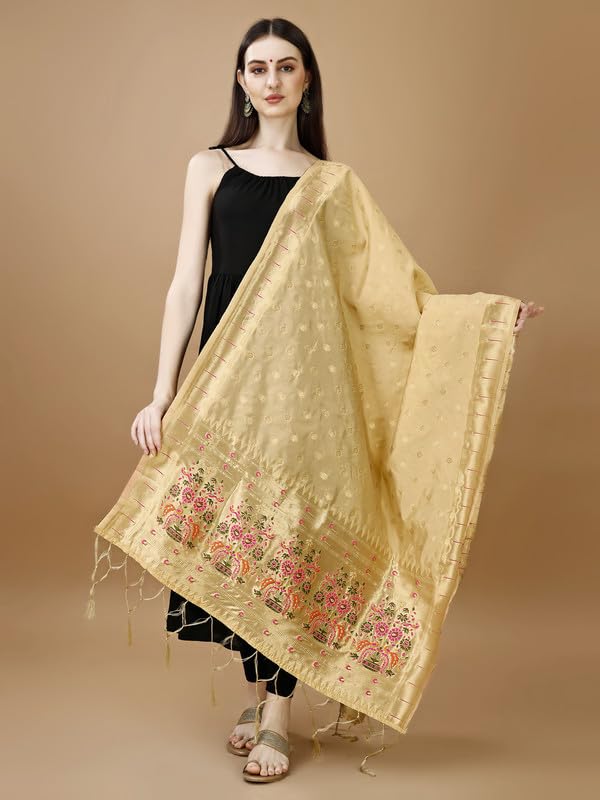 Image of DEVANGI Women's Woven Banarasi Silk Dupatta /Chunni For Women, Floral Print 1 Meter Wide and 2.3 Meter Length Printed Designer Dupatta /Chunni For Girls