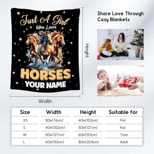 Custom Horse Blanket - 50x60 Inches Cute Throw Blanket for Kids - Black Soft Fuzzy Blankets for Couch & Office