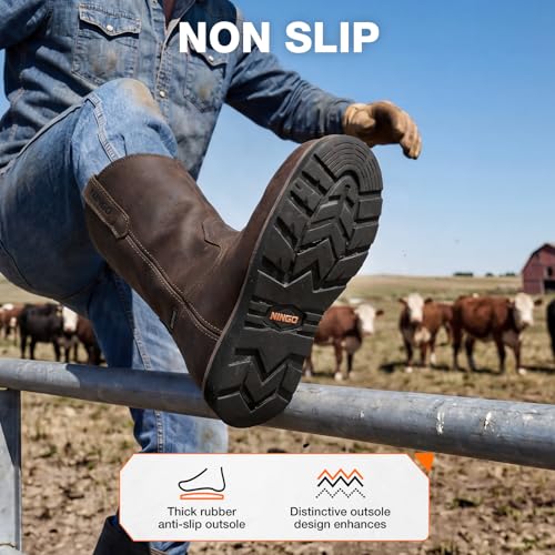 Image of NINGO Soft Toe Work Boots for Men, Waterproof & Non Slip Wellington Boots