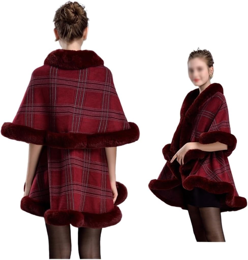 Thickened Warm Jacket With Personalized Edge Layered Shawl Plaid Cape