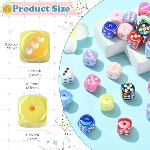 UR URLIFEHALL 50 Pcs Rainbow Iridescent Acrylic Dice Beads Colourful Square Spacer Beads for Jewellery Making Hairband Crafts Decoration - Image 2