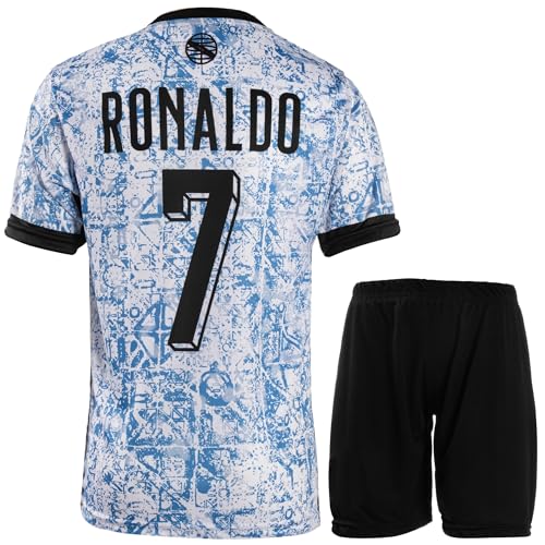metekoc Portugal Ronaldo 2024 Weiß #7 Football Fußball Kinder Trikot Shorts Fußballbekleidung Geschenk Set Jugendgrößen (Weiß,152)