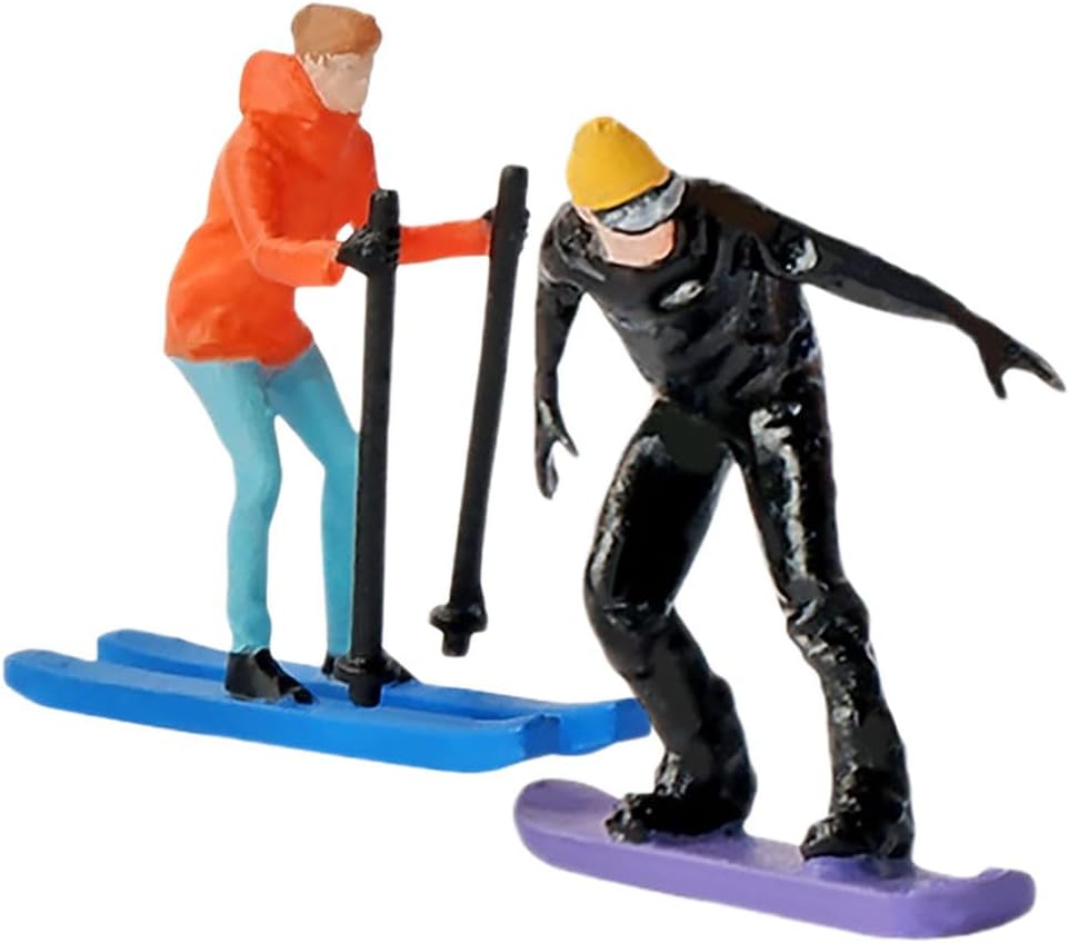 Totority 2Pcs Hand Painted Miniature Skiing People Figures 1 64 Scale Ski Figurines for Diorama Decoration and Macro Photography Props