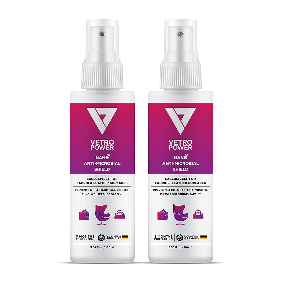 Vetro Power Nanotechnology Anti-Microbial Shield | Fabric & Leather Surface Continuous Disinfectant Spray | Prevents & Continuously Kills 99.99% Bacteria, Viruses |Pack of 2