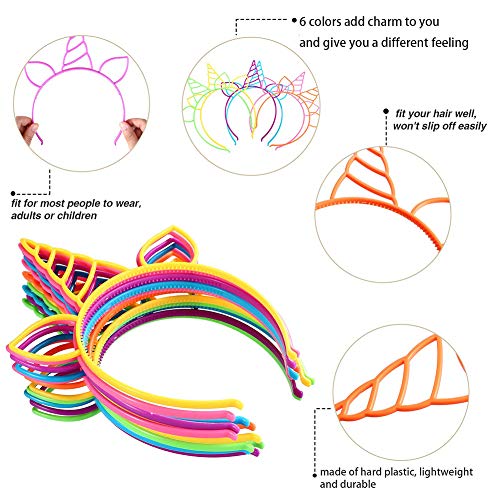 Urskytous 18Pcs Unicorn Birthday Party Favors Unicorn Headbands For Girls Halloween Christmas Party Supplies Gift Cosplay Plastic Hairbands Hair Loop Headware Accessories For Teens Toddlers Children #TOP3