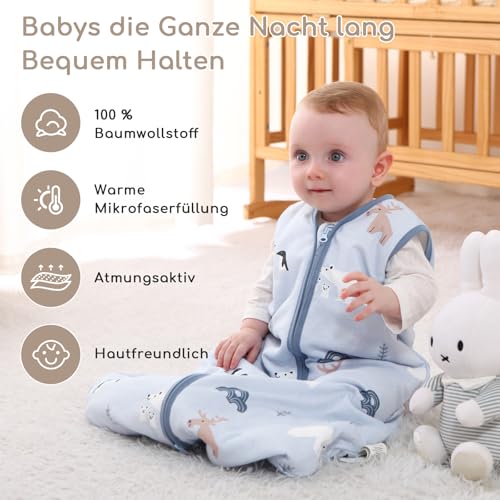 Yukkidds 2er Pack Schlafsack Baby 1.5 TOG, 100% Baumwolle Babyschlafsack Neugeborene im 6-12 Monate, Perfekte für Frühling Herbst Winter (Blau Delphin)