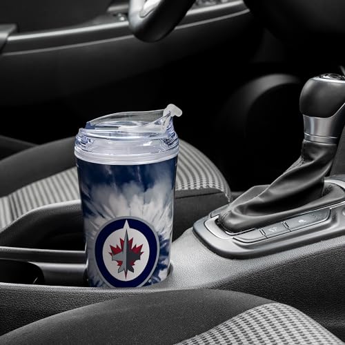 Image of Rico Industries NHL Hockey Team Color Tie Dye 24oz Metallic Acrylic Tumbler with Hinged Lid, Officially Licensed Double Wall Tumbler with Straw