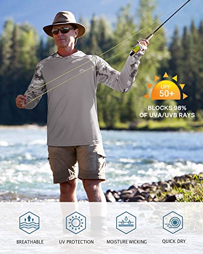FISHEAL Men\'s Performance Fishing Hoodie Shirt with Thumbholes - UPF 50 Sun Protection Camo Long Sleeve Shirts Quick-Dry