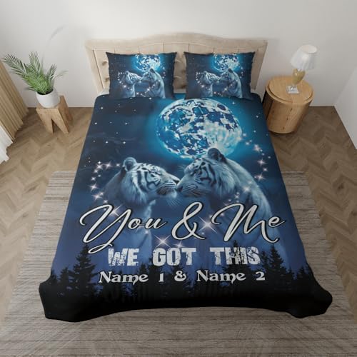 Camelliaa Shop Personalized Name Wild Animal Bedding Set, Bedroom Bedding Set for Couple, Wild Animal Bedroom Bedding Set