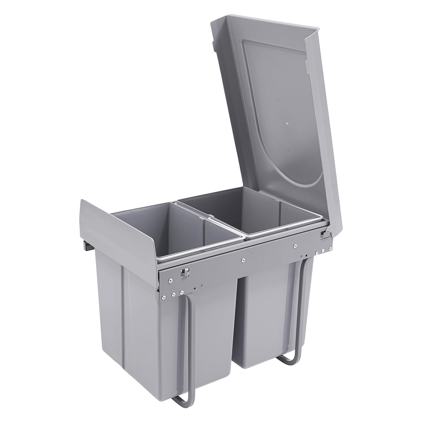 Cubo de basura para cocina, 2 compartimentos (2 x 20 L), extraíble, cubo de basura bajo el fregadero, sistema de separación de residuos para residuos y reciclaje, color gris (con hoja de