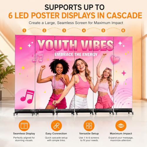 Image of 80 Inch LED Screen Poster, P1.86 Spliceable Digital Signage Display, GOB LED Poster Display with Flight Case, Commercial Advertising Display for Events, Rentals and Weddings, WiFi /USB /HDMI