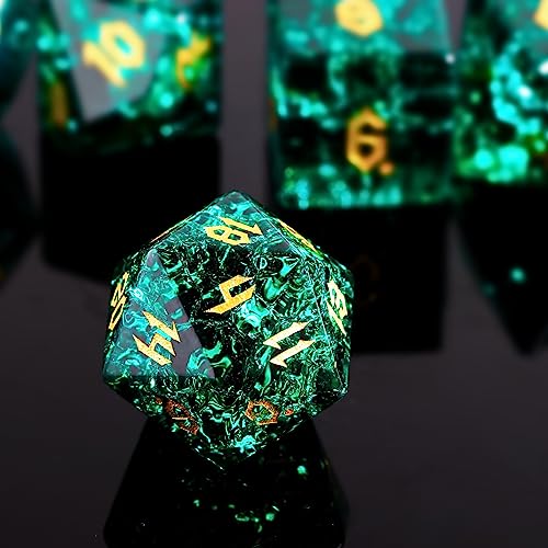 Lucky-M Gemstone Dice Dnd Dice Set Glass Dice Dungeons And Dragons Dice Mini Dice Set Role Playing Game Dice Sets D&D Accessories Gift With Metal Case (Cracked, Green) #TOP3